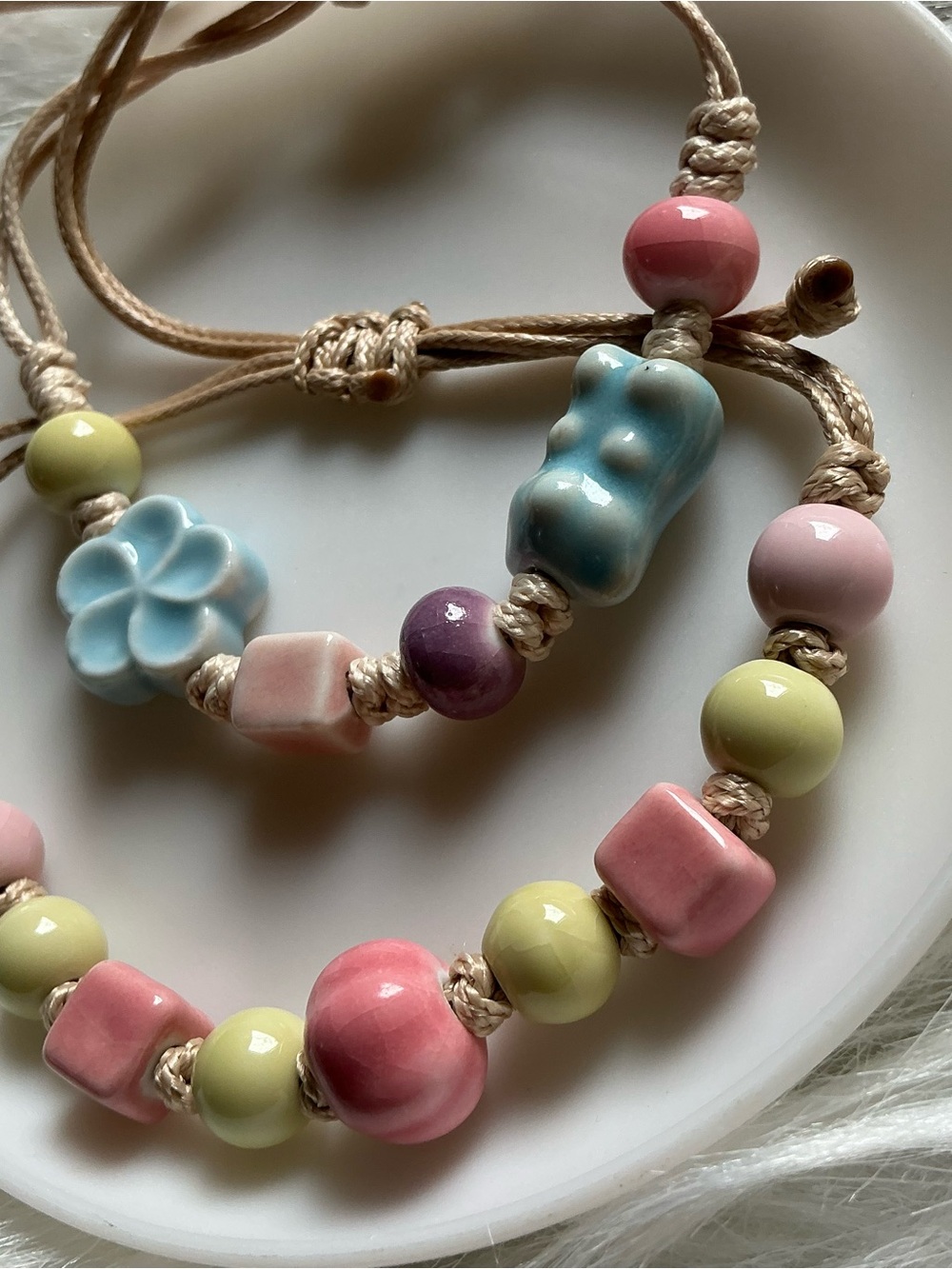 Two Cute Ceramic Bead Adjustable String Bracelets - Picture 3 of 6